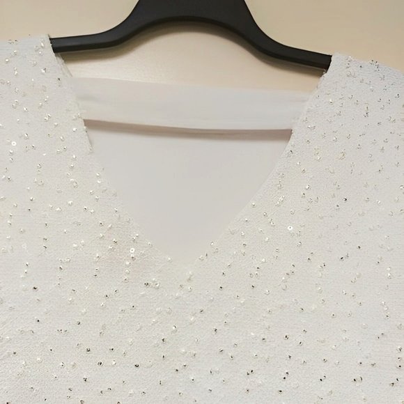 Jennifer Lopez cream boucle dressy blouse 3/4 sleeves open back XL - Picture 3 of 5